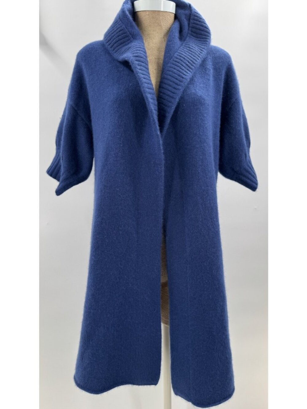 NWT Lord & Taylor 100% Cashmere Blue Open Front Long Cardigan Jacket Coat Sz M